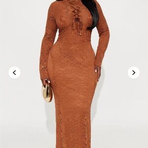 Elegant Lace Brown Dress
